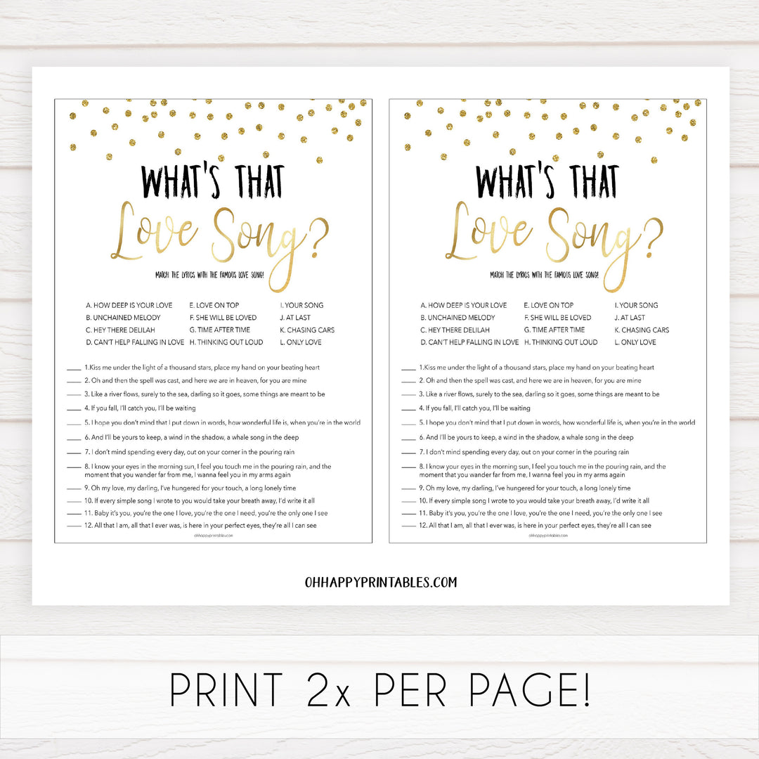 whats that love song, love song game, Printable bridal shower games, gold glitter bridal shower, gold glitter bridal shower games, fun bridal shower games, bridal shower game ideas, gold glitter bridal shower