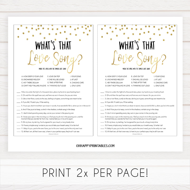 whats that love song, love song game, Printable bridal shower games, gold glitter bridal shower, gold glitter bridal shower games, fun bridal shower games, bridal shower game ideas, gold glitter bridal shower