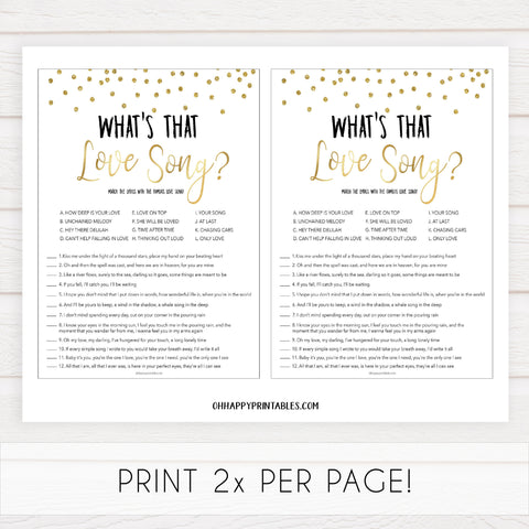 whats that love song, love song game, Printable bridal shower games, gold glitter bridal shower, gold glitter bridal shower games, fun bridal shower games, bridal shower game ideas, gold glitter bridal shower