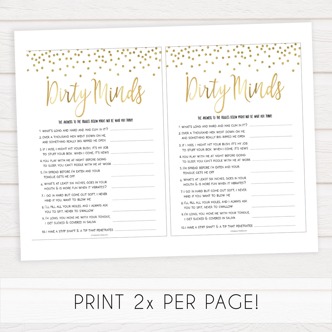 dirty minds bridal game, Printable bachelorette games, gold glitter bachelorette, friends hen party games, fun hen party games, bachelorette game ideas, gold glitter adult party games, naughty hen games, naughty bachelorette games