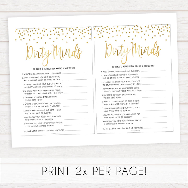 dirty minds bridal game, Printable bachelorette games, gold glitter bachelorette, friends hen party games, fun hen party games, bachelorette game ideas, gold glitter adult party games, naughty hen games, naughty bachelorette games