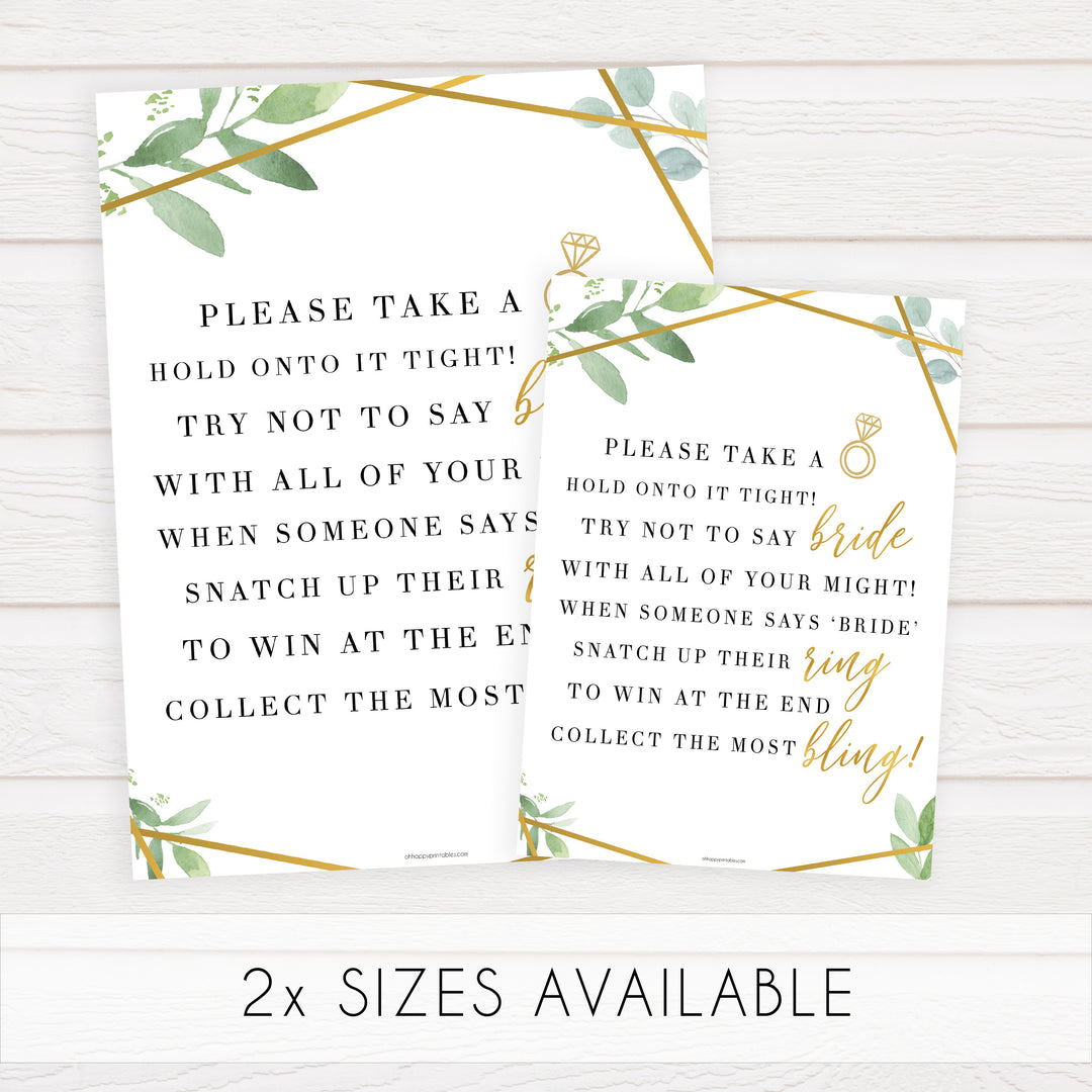 please take a ring bridal shower, floral bridal shower game, gold greenery bridal shower games, take a ring bridal shower