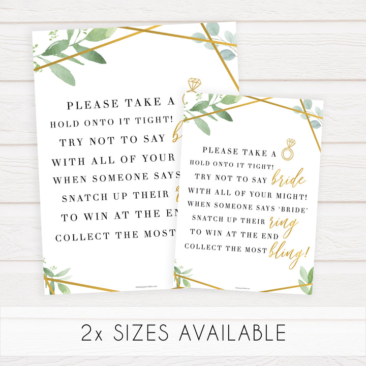 please take a ring bridal shower, floral bridal shower game, gold greenery bridal shower games, take a ring bridal shower
