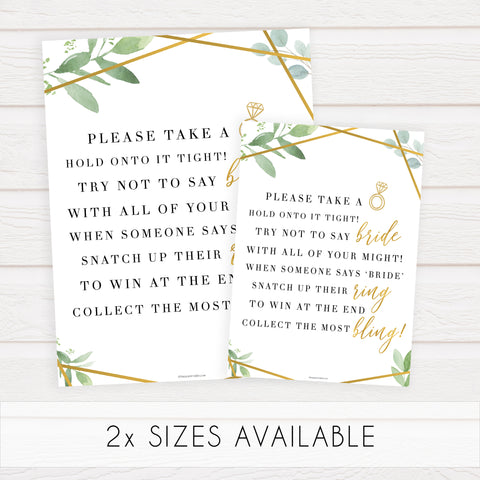 please take a ring bridal shower, floral bridal shower game, gold greenery bridal shower games, take a ring bridal shower