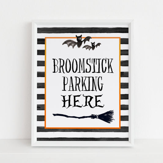 broomstick parking halloween sign, halloween table signs, printable halloween table signs, spooky halloween decor, halloween decor