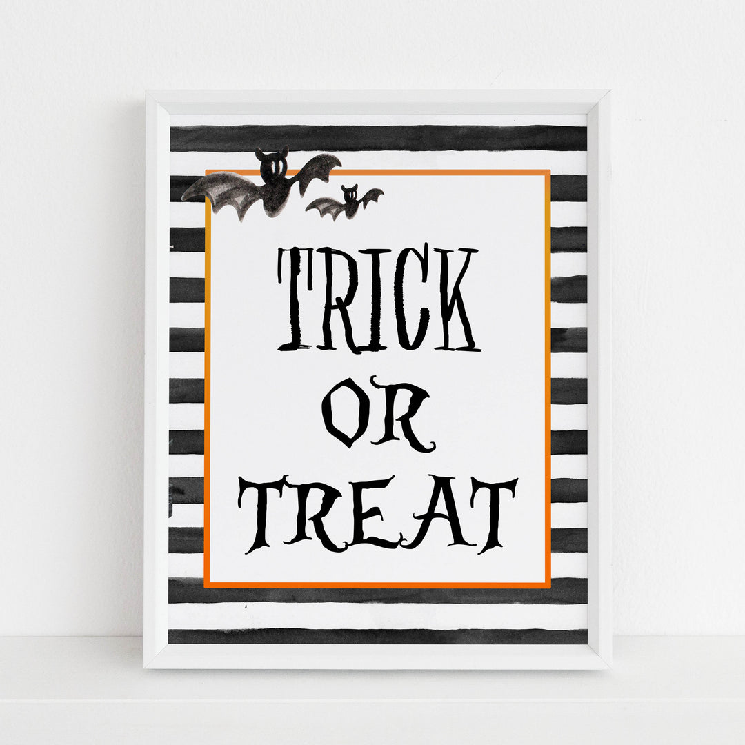 treat or treat sign, halloween table signs, printable halloween table signs, spooky halloween decor, halloween decor