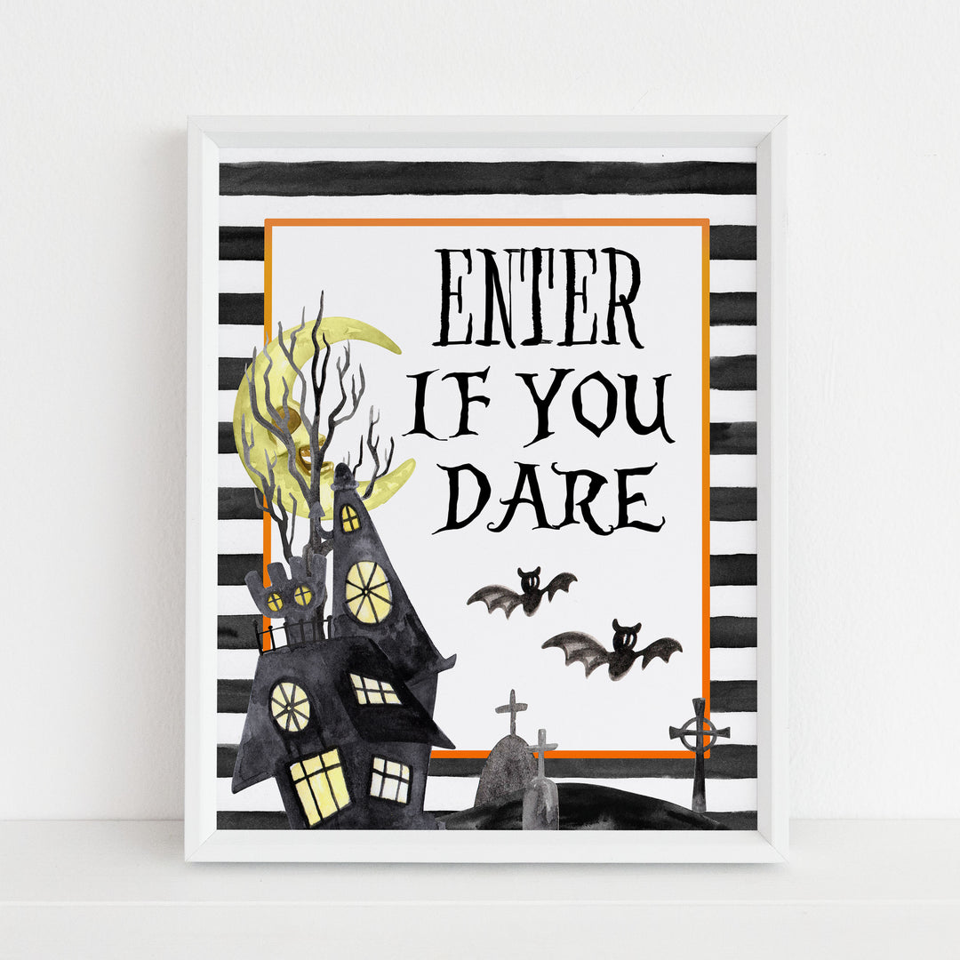 enter if you dare sign, halloween table signs, printable halloween table signs, spooky halloween decor, halloween decor