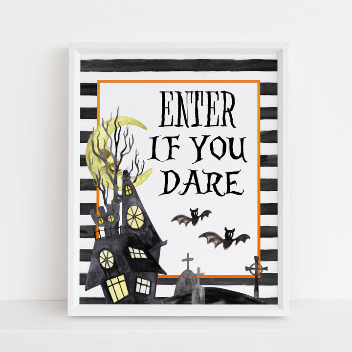 enter if you dare sign, halloween table signs, printable halloween table signs, spooky halloween decor, halloween decor