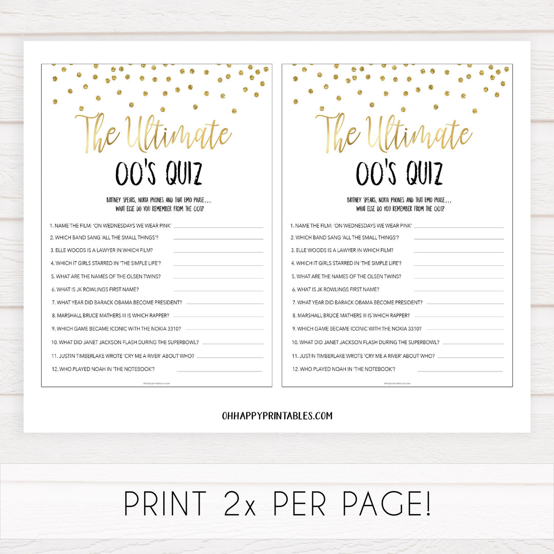 ultimate 00s quiz game, Printable bachelorette games, gold glitter bachelorette, friends hen party games, fun hen party games, bachelorette game ideas, gold glitter adult party games, naughty hen games, naughty bachelorette games
