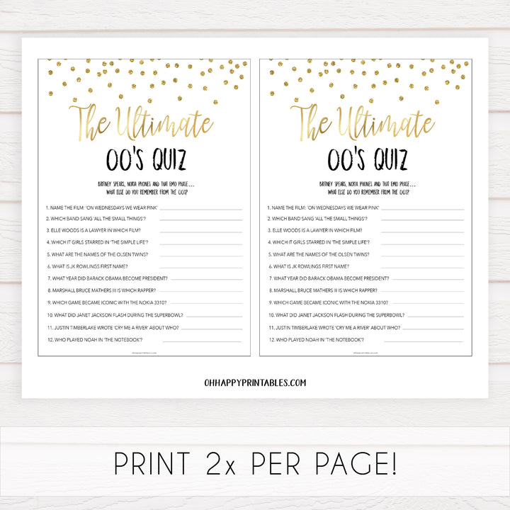 ultimate 00s quiz game, Printable bachelorette games, gold glitter bachelorette, friends hen party games, fun hen party games, bachelorette game ideas, gold glitter adult party games, naughty hen games, naughty bachelorette games