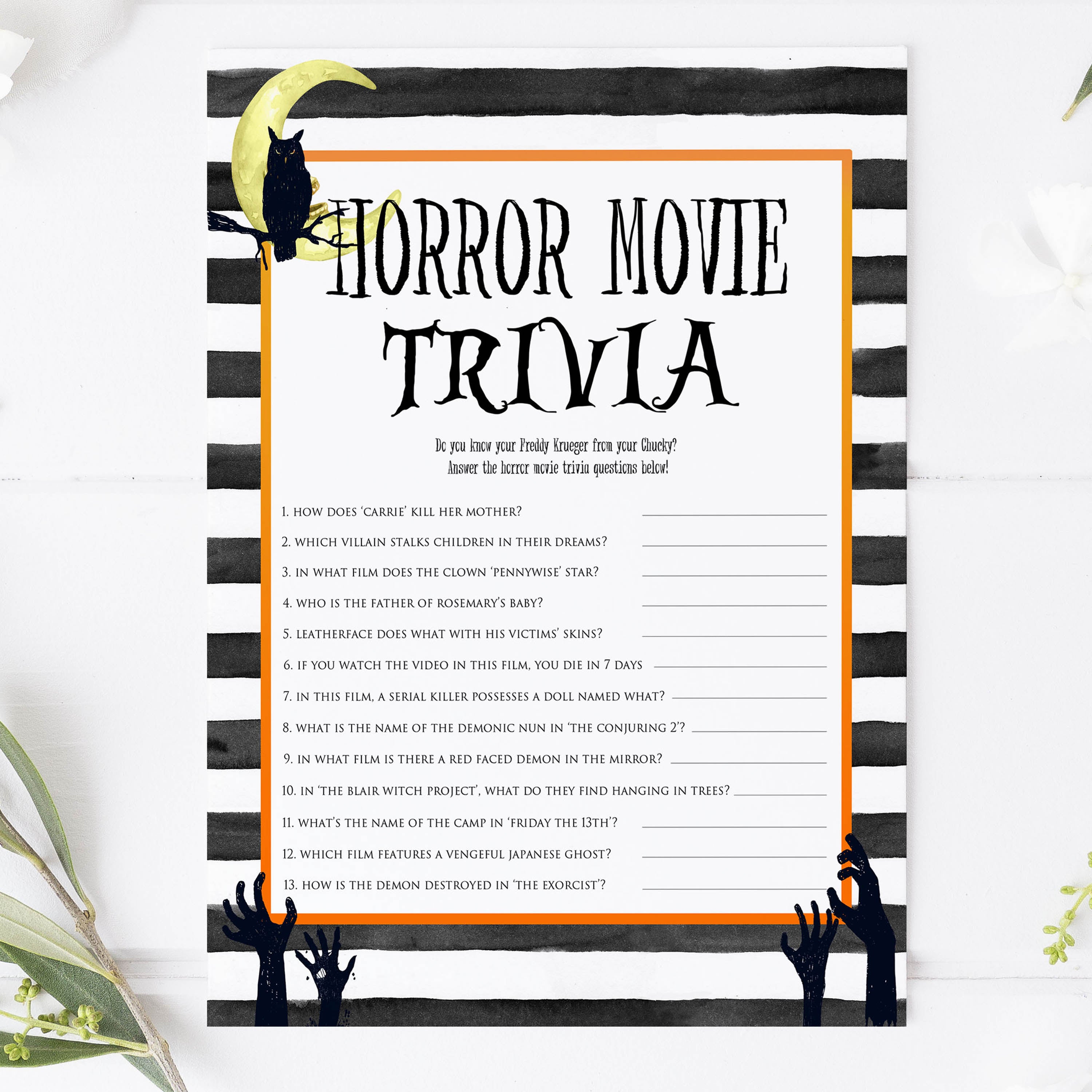 horror movie trivia game, halloween party games, halloween games, fun halloween games, kids halloween games