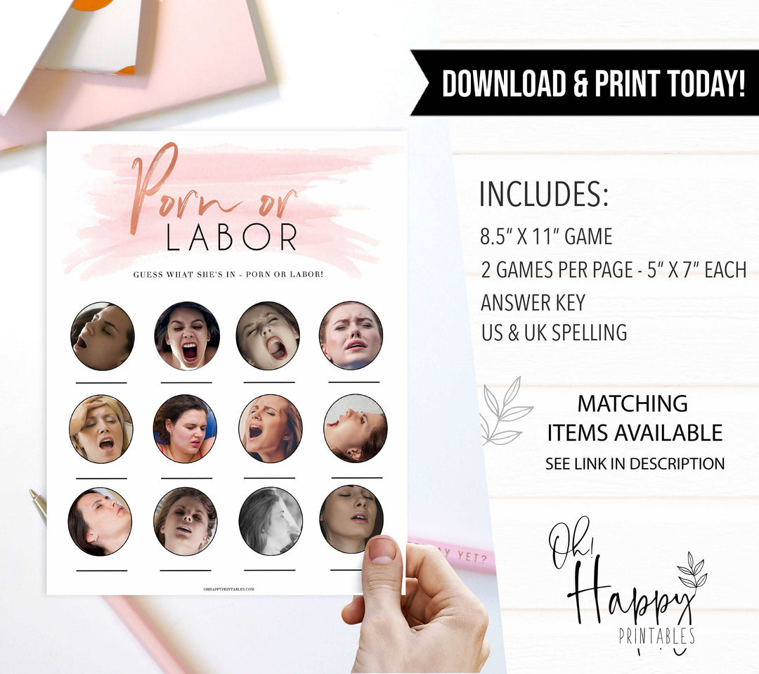 Pink swash baby games, labor or porn, baby bump, boobs or butts game, printable baby games, fun baby games, pink baby shower, top baby games, fun baby games, its a girl baby game