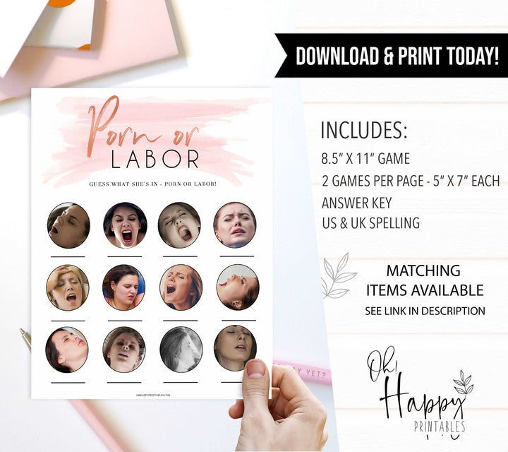 Pink swash baby games, labor or porn, baby bump, boobs or butts game, printable baby games, fun baby games, pink baby shower, top baby games, fun baby games, its a girl baby game