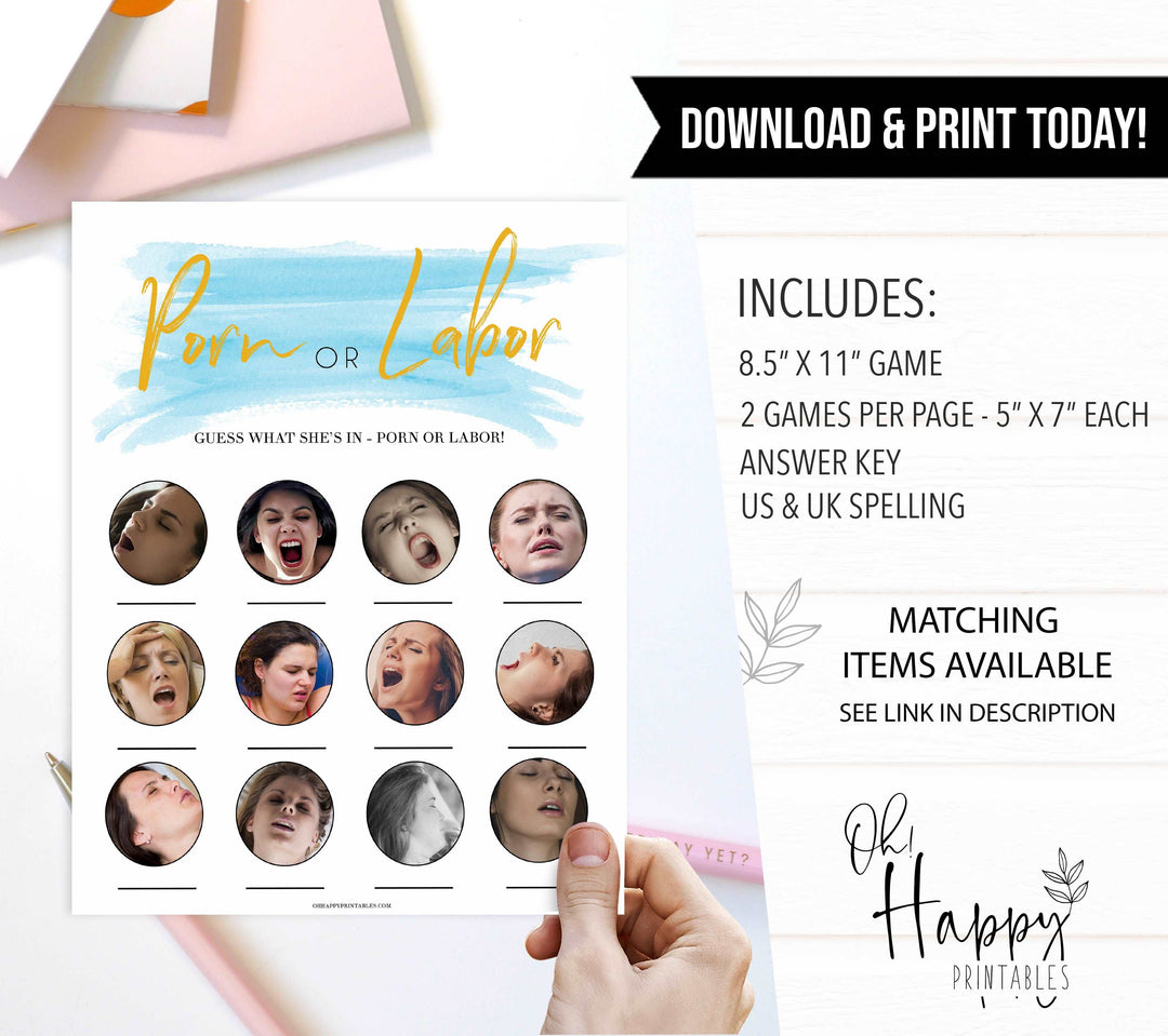 baby shower games bundle, labor or porn, baby bump, boobs or butts game, printable baby games, fun baby games