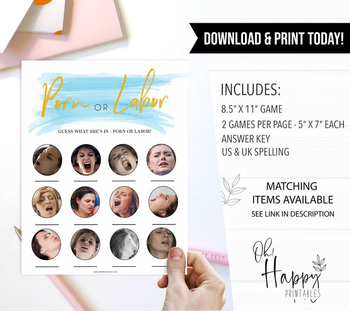 baby shower games bundle, labor or porn, baby bump, boobs or butts game, printable baby games, fun baby games