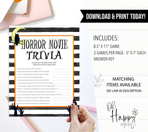 horror movie trivia game, halloween party games, halloween games, fun halloween games, kids halloween games