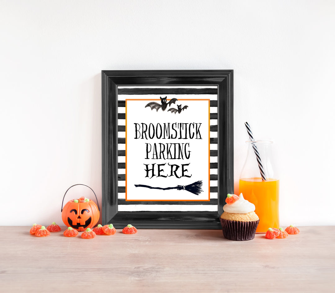 broomstick parking halloween sign, halloween table signs, printable halloween table signs, spooky halloween decor, halloween decor