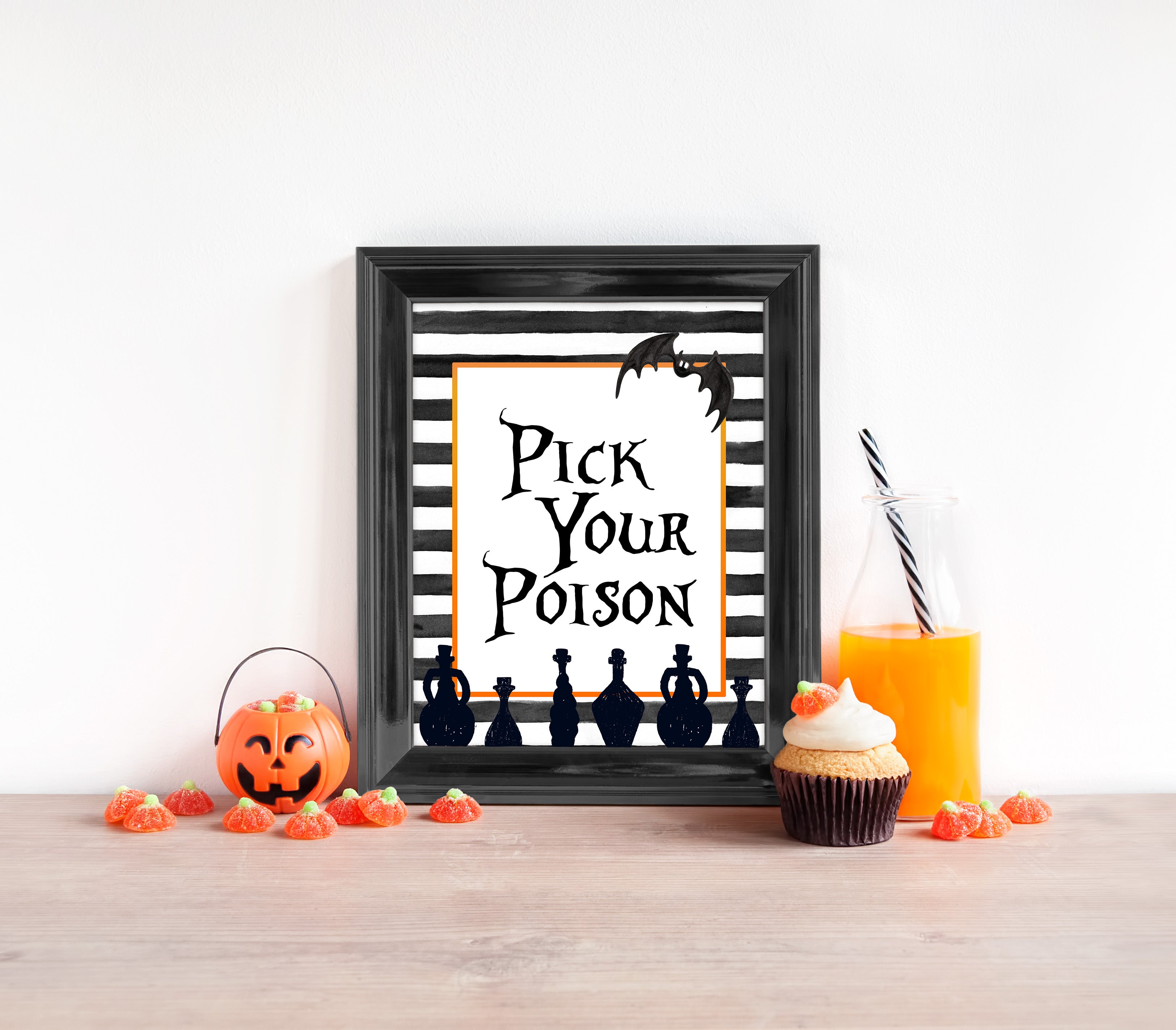 pick your poison halloween table signs, printable halloween table signs, spooky halloween decor, halloween decor