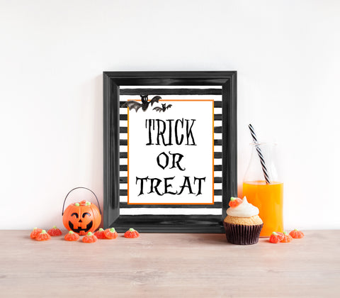 treat or treat sign, halloween table signs, printable halloween table signs, spooky halloween decor, halloween decor