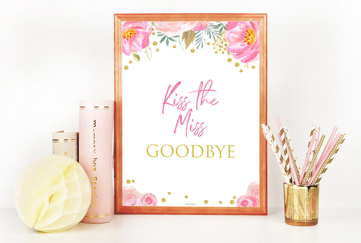 kiss the miss goodbye, printable bridal shower games, blush floral bridal shower games, fun bridal shower games