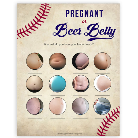 Pregnant or Beer Belly Game, Baby Shower Games, Baby Bump Beer Belly, Pregnant or Beer Belly, Baby Bump or Beer Belly, Baseball, Bump Beer, printable baby shower games, fun baby shower games, popular baby shower games