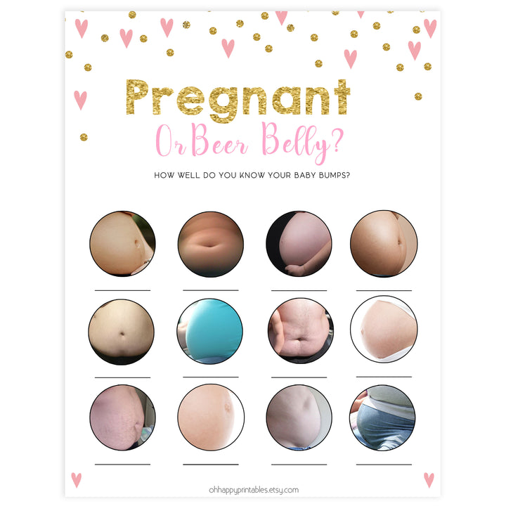 Small pink hearts baby game, pregnant or beer belly game, fun baby games, top baby games, printable baby games, girl baby games, pink baby shower, 10 best baby games
