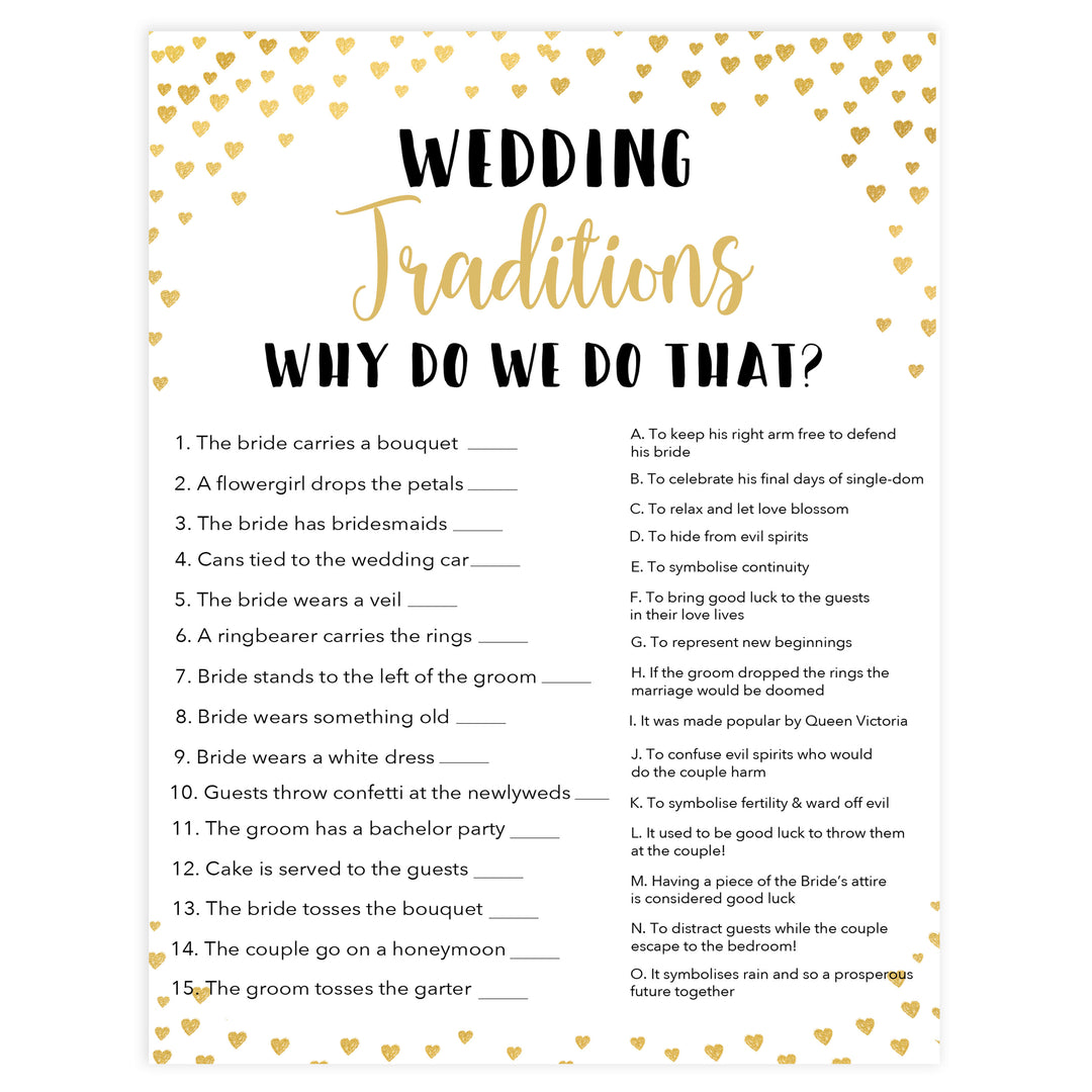 Gold hearts bridal shower games, wedding traditions game, printable bridal games, gold bridal games, gold hearts bridal games, fun bridal games, top bridal games, best bridal games