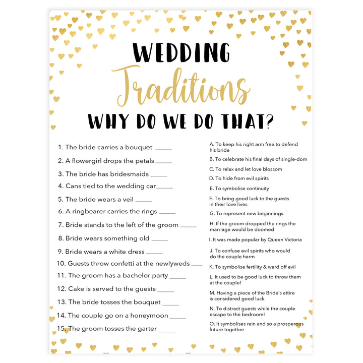 Gold hearts bridal shower games, wedding traditions game, printable bridal games, gold bridal games, gold hearts bridal games, fun bridal games, top bridal games, best bridal games