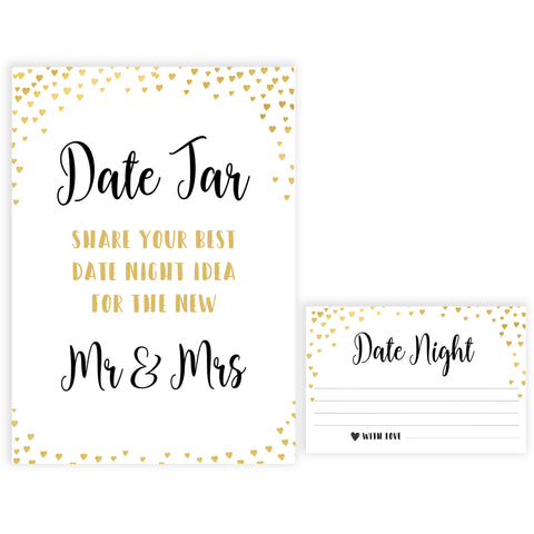 Gold hearts bridal shower games, date night jar, printable bridal games, gold bridal games, gold hearts bridal games, fun bridal games, top bridal games, best bridal games