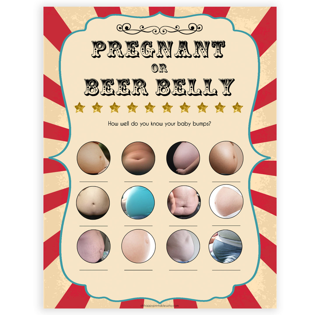 Circus pregnant or beer belly baby shower games, circus baby games, carnival baby games, printable baby games, fun baby games, popular baby games, carnival baby shower, carnival theme