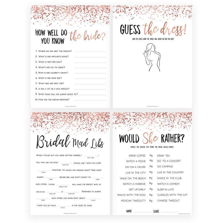8 Bridal Shower Games Bundle - Rose Gold Foil