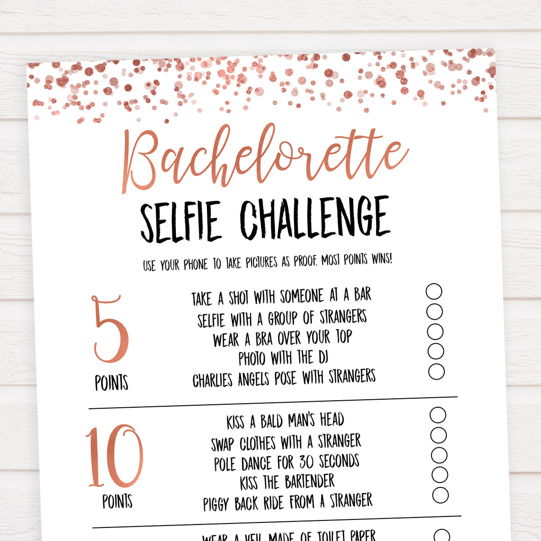 Rose gold bachelorette games, selfie challenge, bachelorette games, bridal shower games, top 10 baby games, fun bachelorette games, top bridal games, rose gold games
