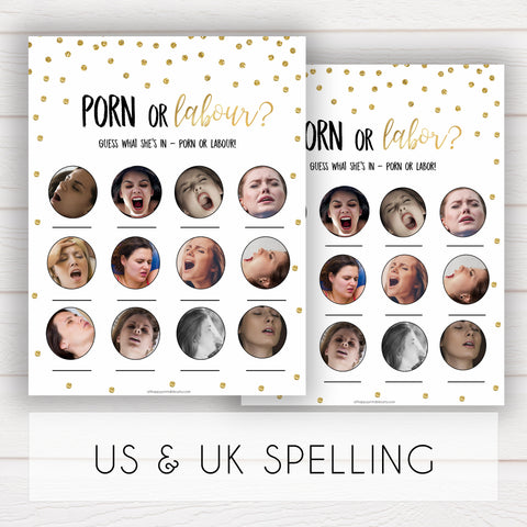 porn labor baby shower games, labor or porn game, printable baby shower games, baby games, porn baby games