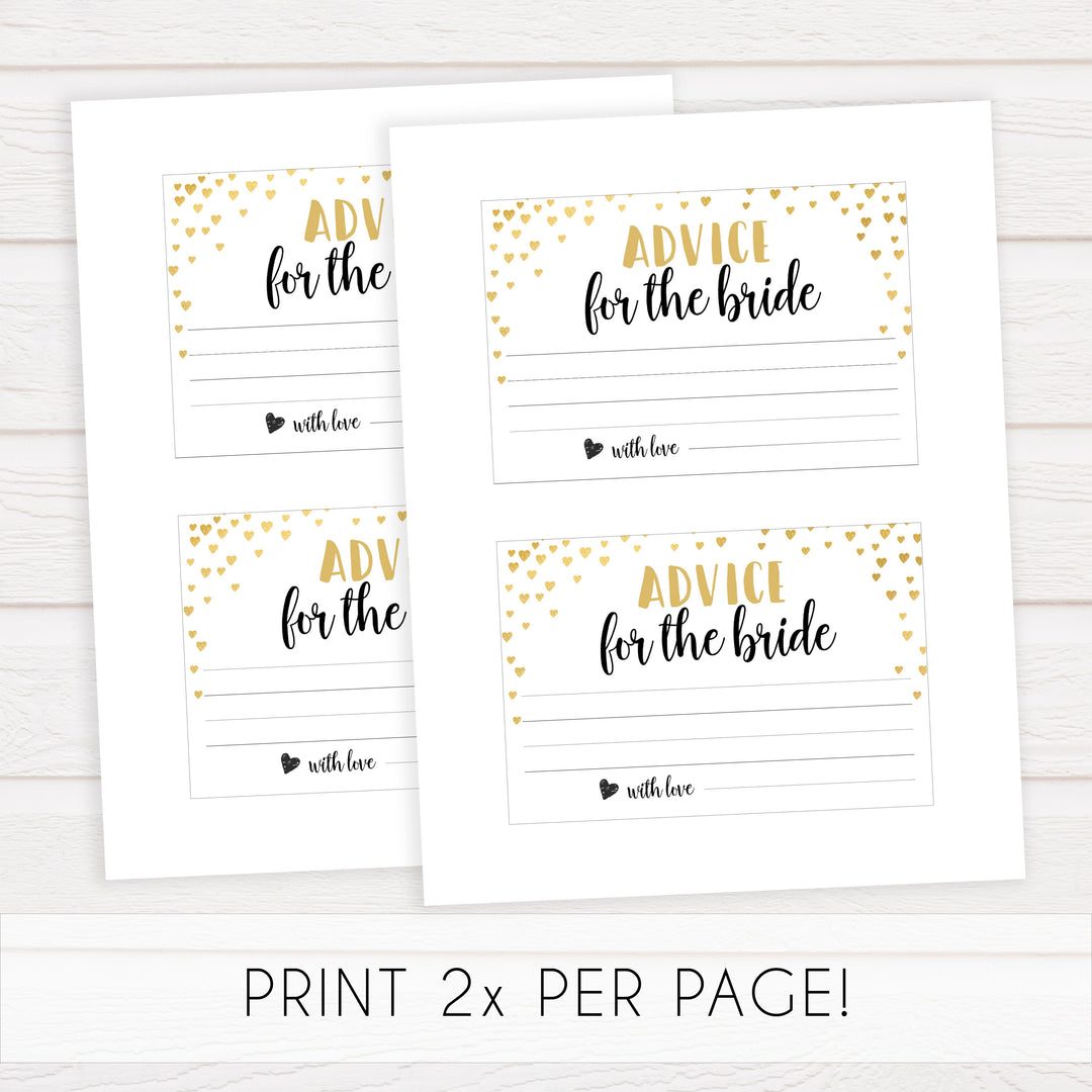 Gold hearts bridal shower games, advice for the bride, printable bridal games, gold bridal games, gold hearts bridal games, fun bridal games, top bridal games, best bridal games