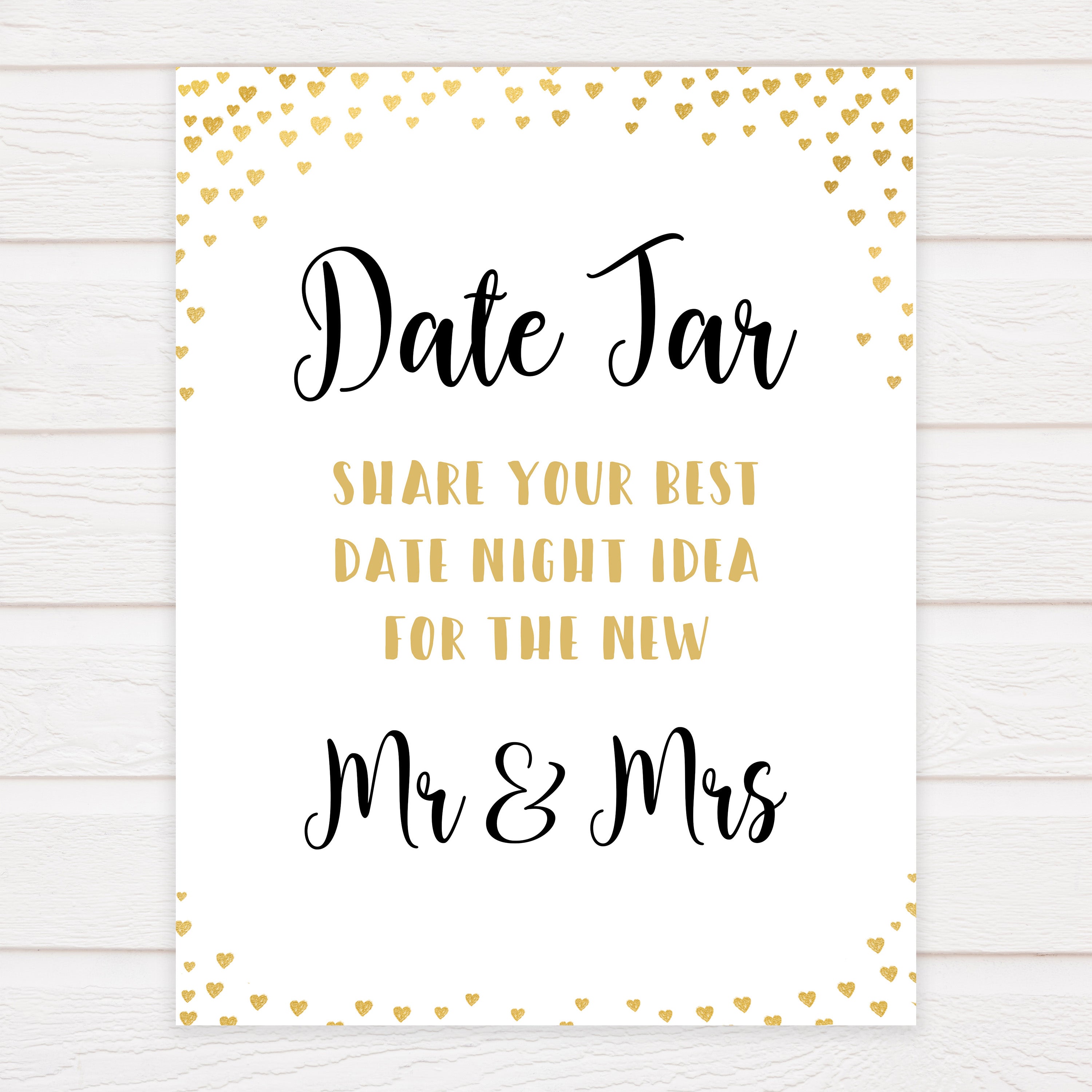 Gold hearts bridal shower games, date night jar, printable bridal games, gold bridal games, gold hearts bridal games, fun bridal games, top bridal games, best bridal games