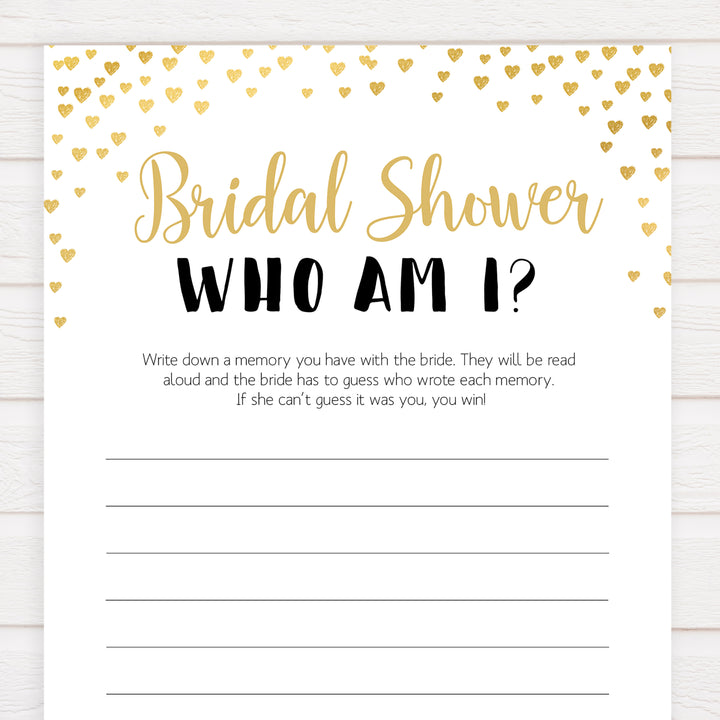 Gold hearts bridal shower games, bridal show am i, printable bridal games, gold bridal games, gold hearts bridal games, fun bridal games, top bridal games, best bridal games