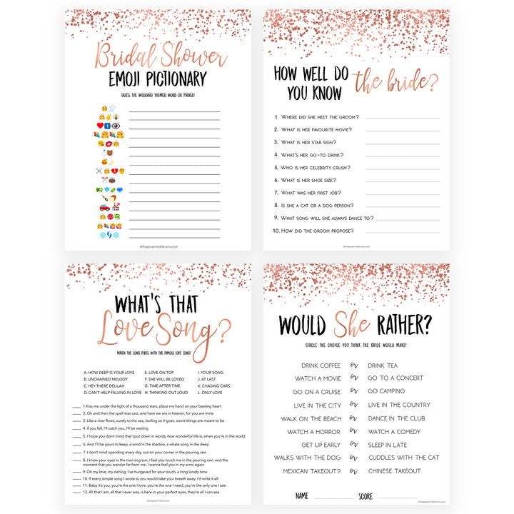 4 Bridal Shower Games Bundle - Rose Gold Foil