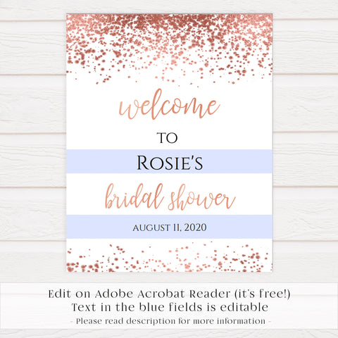 Editable Bridal Shower Welcome Sign - Rose Gold Foil