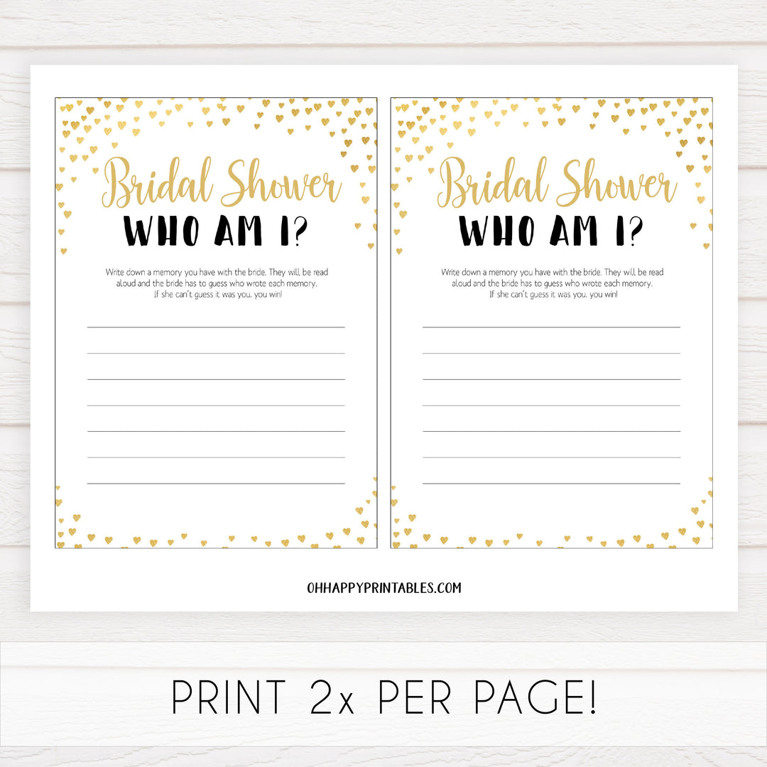 Gold hearts bridal shower games, bridal show am i, printable bridal games, gold bridal games, gold hearts bridal games, fun bridal games, top bridal games, best bridal games