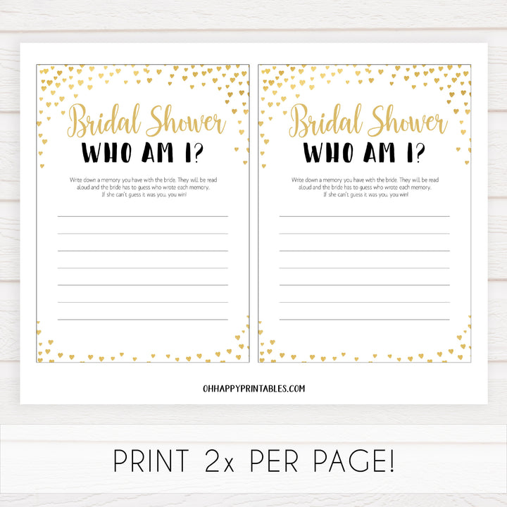 Gold hearts bridal shower games, bridal show am i, printable bridal games, gold bridal games, gold hearts bridal games, fun bridal games, top bridal games, best bridal games