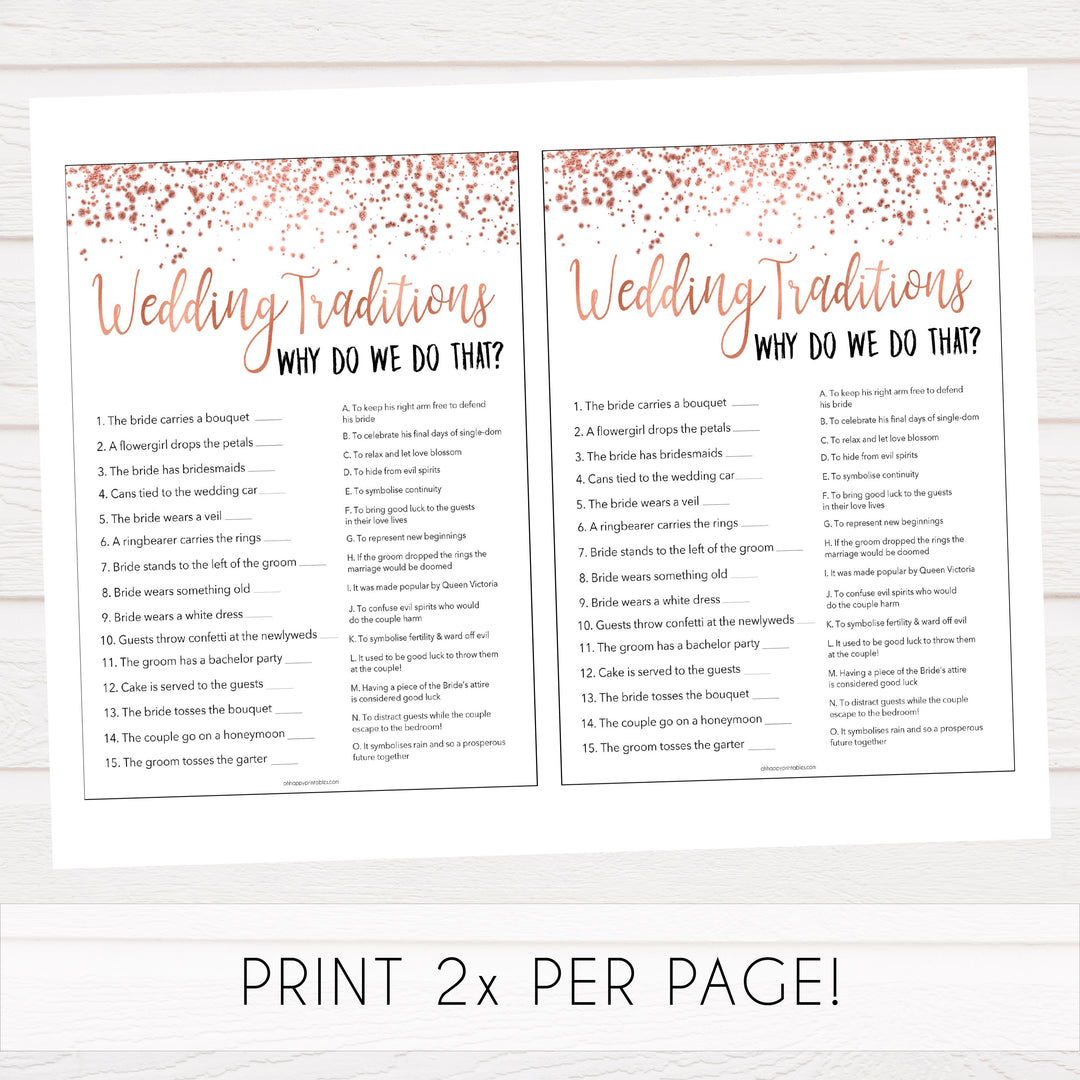 Wedding Traditions Trivia Game - Rose Gold Foil