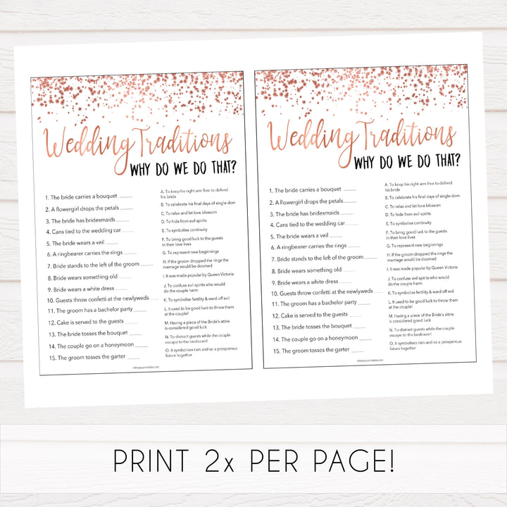 Wedding Traditions Trivia Game - Rose Gold Foil