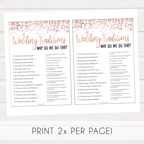 Wedding Traditions Trivia Game - Rose Gold Foil