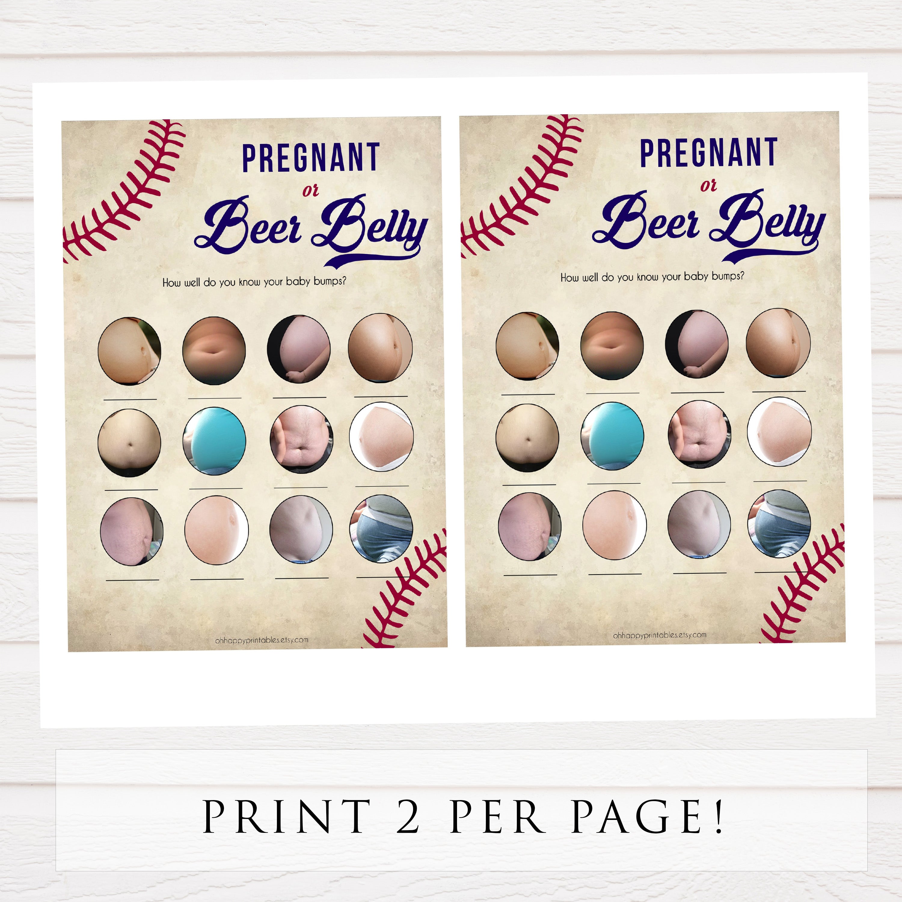 Pregnant or Beer Belly Game, Baby Shower Games, Baby Bump Beer Belly, Pregnant or Beer Belly, Baby Bump or Beer Belly, Baseball, Bump Beer, printable baby shower games, fun baby shower games, popular baby shower games