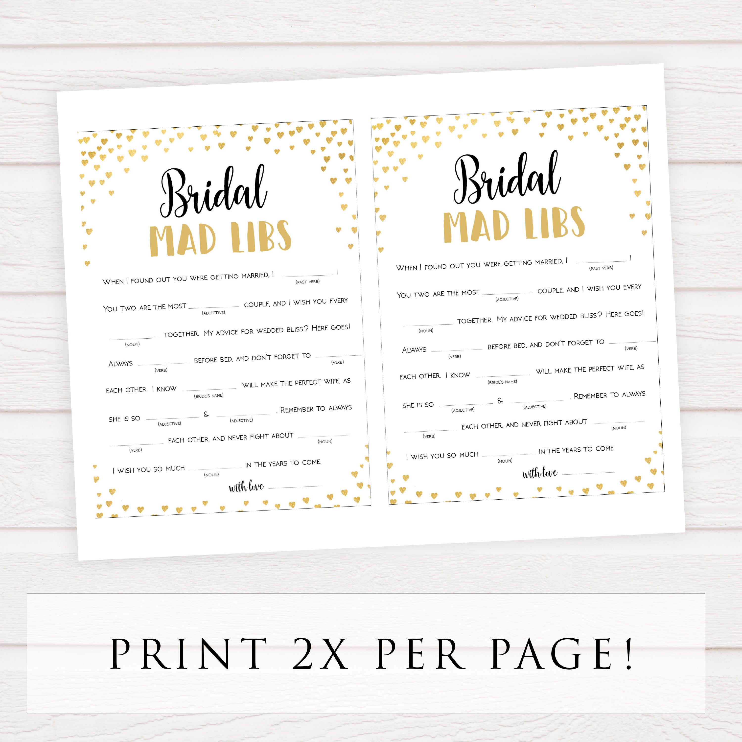 Gold hearts bridal shower games, bridal mad libs, printable bridal games, gold bridal games, gold hearts bridal games, fun bridal games, top bridal games, best bridal games