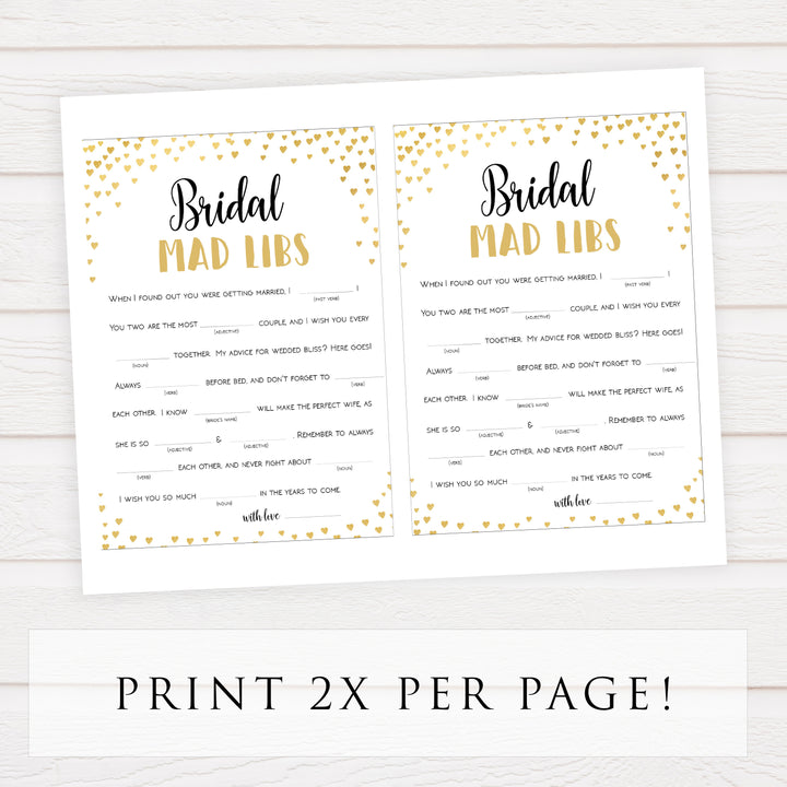 Gold hearts bridal shower games, bridal mad libs, printable bridal games, gold bridal games, gold hearts bridal games, fun bridal games, top bridal games, best bridal games