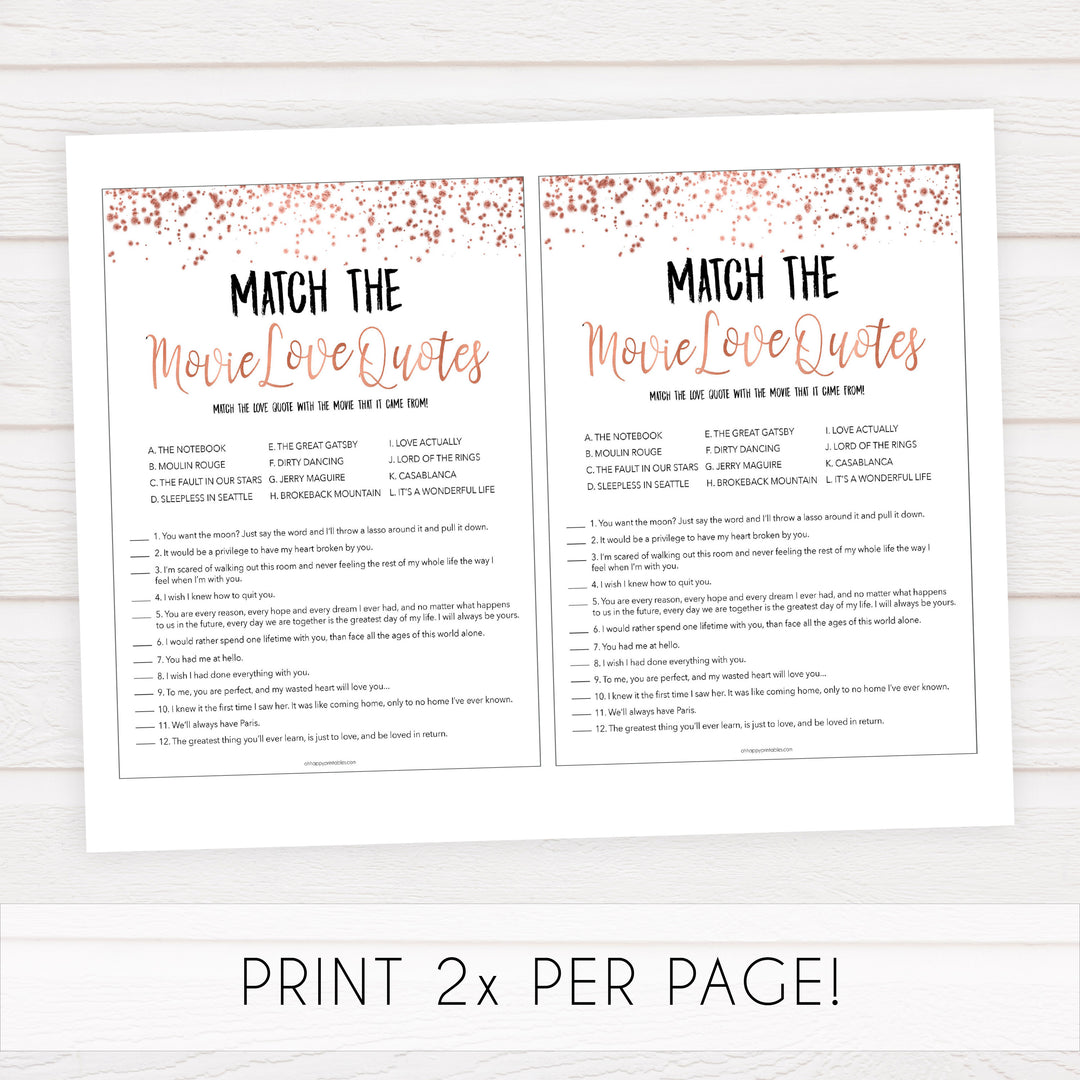 Match the Movie Love Quotes - Rose Gold Foil