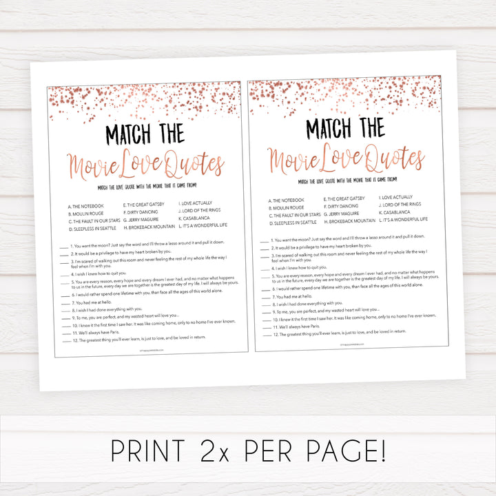 Match the Movie Love Quotes - Rose Gold Foil