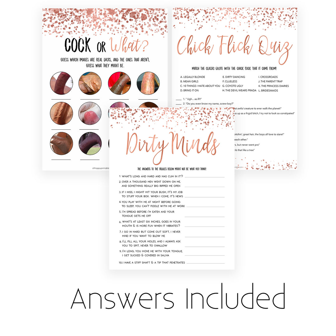 4 Bachelorette Party Games Bundle - Rose Gold Foil