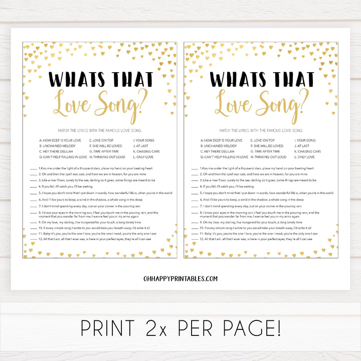 Gold hearts bridal shower games, whats that love song, printable bridal games, gold bridal games, gold hearts bridal games, fun bridal games, top bridal games, best bridal games